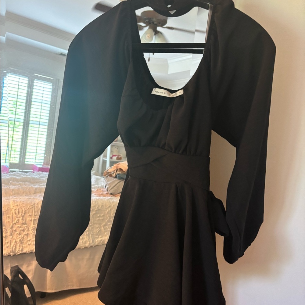 Altar'd State Black Ruched Tie Front Flowy Romper